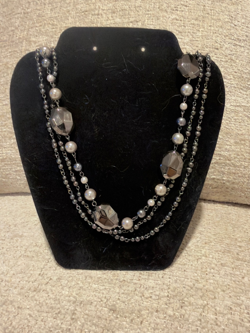 Premier Designs Hematite and Pearl-Tone Multi-Strand Necklace